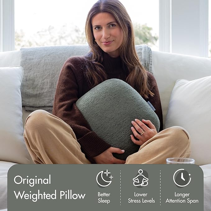 Quiet Mind Weighted Pillow for Adults 12 Lbs - Get Better Sleep - Sustainably Made and Chemical Free - Machine Washable (Large, Agave Green)