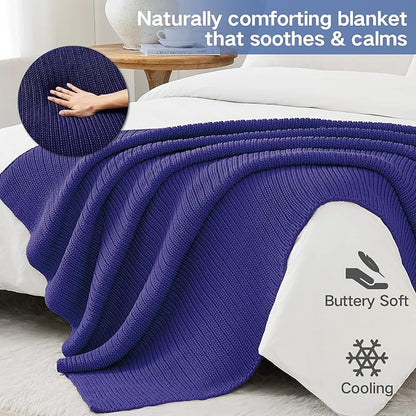 Guohaoi Knitted Weighted Blanket for Adults (Blue 48"x72" 12lbs) No Beads Cooling Throw Blanket for Hot Sleepers, Home Decor Breathable Chunky Knit Heavy Blanket Use on Full Size Bed
