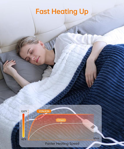 Electric Heated Blanket Throw, Heating Blanket Throw with 4 Timer Settings & 6 Heat Settings, Best Winter Gifts for Men and Women, White Elephant Gifts for Adults (84x90 Inch, Navy Blue)