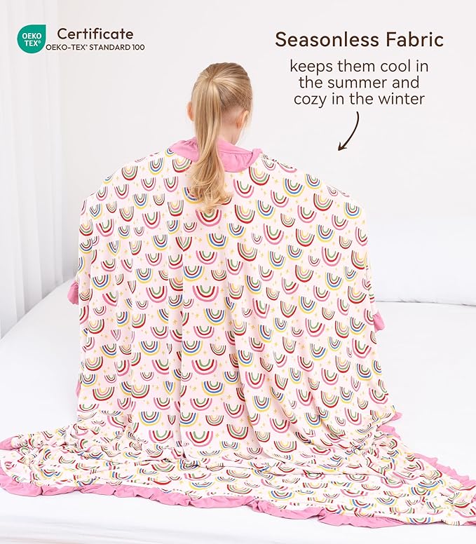 Premium Baby Blankets, Soft Viscose from Bamboo Blanket for Girls, Nursery Crib Bedding Quilt for Newborn and Toddler, Ruffle Blanket Cooling for Hot Sleepers, 50''x50'' Rainbow