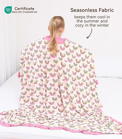Premium Baby Blankets, Soft Viscose from Bamboo Blanket for Girls, Nursery Crib Bedding Quilt for Newborn and Toddler, Ruffle Blanket Cooling for Hot Sleepers, 50''x50'' Rainbow
