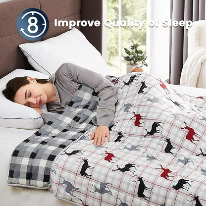 CuteKing Weighted Blanket for Adults(15lbs, 48"x72", Deer) Heavy Blanket for 140-150lbs, Weighted Blanket for Cooling & Heating with Premium Glass Beads, Soft Thick Blanket for Adult All-Season