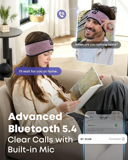 Sleep Headphones Bluetooth 5.4, Wireless Sleep Headphones for Side Sleepers, Ultra-Thin Stereo Speakers & Long-Lasting Time Battery, Sweat-Proof Earphones for Sports Sleeping