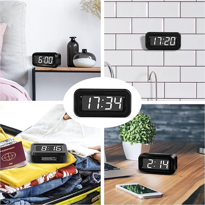 KWANWA Kids Alarm Clock, White LED, Battery, Auto-Night Mode, 12Hr/24Hr, Small, Travel, Bedside, Wall-Mount/Table-top, Easy to Read