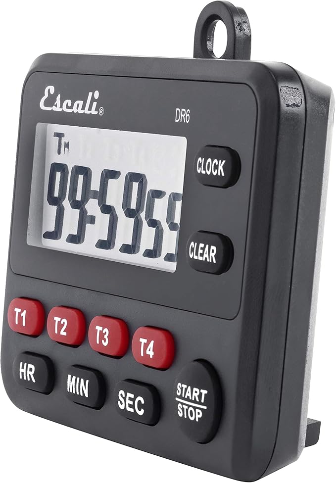 Escali Multi-Task Four Event Digital Kitchen Timer with Clock Mode, Magnetic Back, Overtime Counter (Pack of 2)