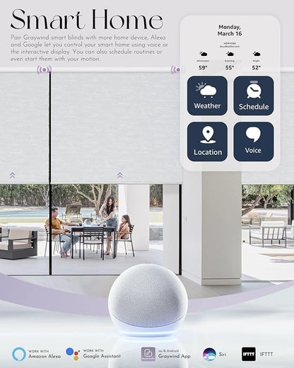 Graywind Smart Blackout Roller Shades Compatible with Alexa Google WiFi Hardwired Textured Gleaming Fabric Motorized Blinds Remote Window Shades, Custom Size (Striped Grey)
