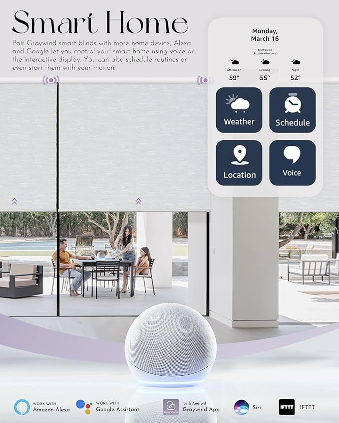 Graywind Motorized Shades 100% Blackout Compatible with Alexa Google WiFi Hardwired Smart Roller Shade Remote Control Automated Blinds, Customized Size (Jacquard White)