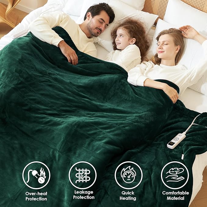 EHEYCIGA Heated Blanket - Twin Size, 9 Heating Levels, 10 Hour Auto Off, Soft Cozy Sherpa Washable Blanket, 62 x 84 Inches