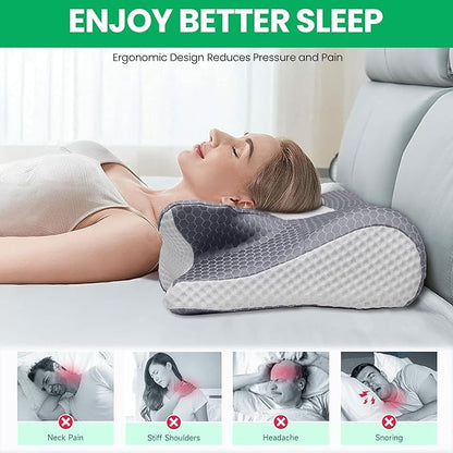 Cervical Neck Pillow for Sleeping, Memory Foam Pillows for Neck and Shoulder Pain. Hollow Design Odorless Memory Foam Pillows, Ergonomic Orthopedic Support Pillow for Side Sleepers, Back and Stomach