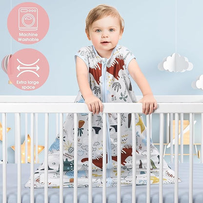Baby Sleep Sack 12-18 Months 3 Pack Baby Wearable Blanket 100% Rayon Cotton 2-Way Zipper Toddler Sleeping Sack .Comfy Soft Lightweight TOG 0.3 (Elephant&Dinosaur&Hexagon,)