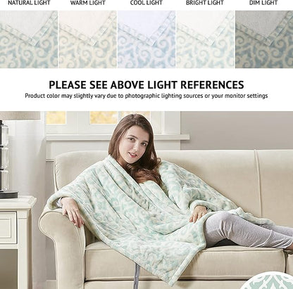 Beautyrest Wearable Electric Poncho Wrap Blanket, Ultra Soft Sherpa & Berber Fleece Heated Throw, Low EMF, UL Certified, 3 Heat Settings & 2hr Auto Shutoff, Gift-Ready, 50" x 64", Dusty Blue Lattice