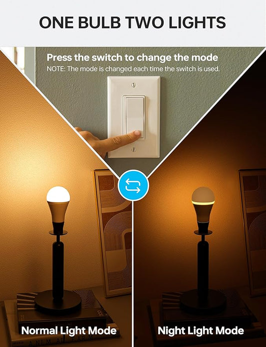 KINDEEP Light Bulbs, E26 Blue Light Blocking Dim Bulbs with 2 Modes, 0.5W Amber Light with 20lm 2000K, 9W Equivalent 60W, 800lm 2700K, Ideal for Lamp, Bedroom, Mood Soothing, Sleep & Nursery, 4 Pack