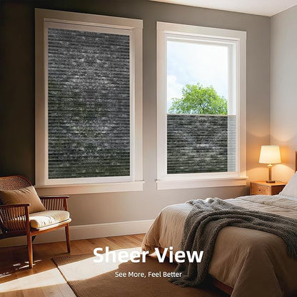 ZSTARR Motorized Skylight Shades Blackout Cellular Honeycomb Electric Blinds with Solar Panel Cordless Rechargeable with Remote for Roof and Slanted Windows Custom Size (Sheer Gunmetal)
