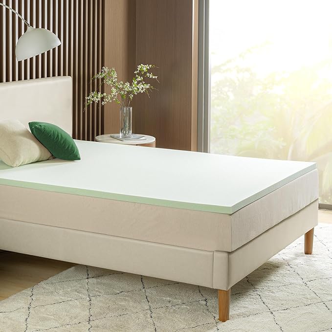 ZINUS 2 Inch Green Tea Memory Foam Mattress Topper, Pressure-Relieving Layer, Ideal for Back Pain Relief, Compact WONDERBOX Packaging, CertiPUR-US Certified, Queen
