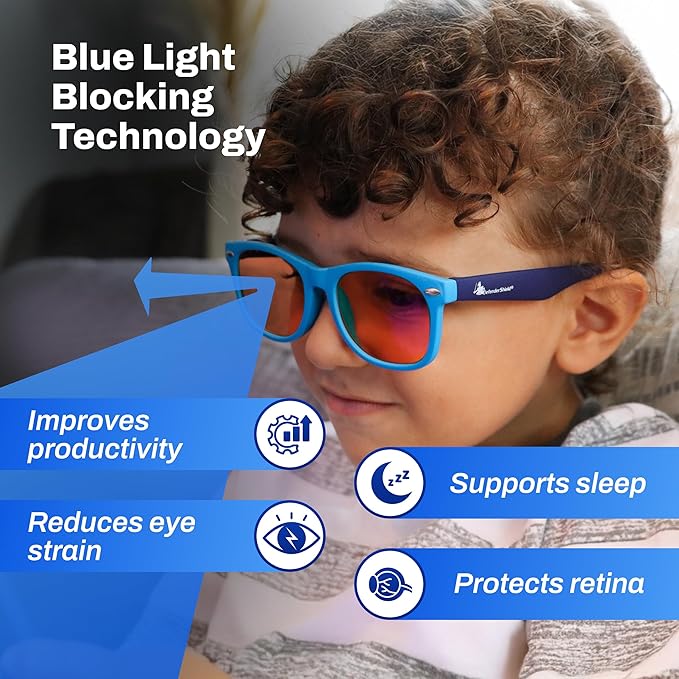 DefenderShield Blue Light Blocking Glasses Kid Series for Computer, Mobile, Gaming, Sleep-Purple - Anti Eye Strain, Headache