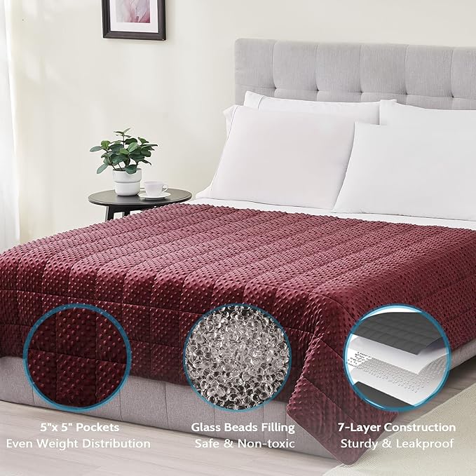 L'AGRATY Weighted Blanket - 40"x60" 7lbs Minky Dots Heavy Blanket with Glass Beads Soft Breathable for All-Season Summer Fall Winter Thick Comfort for Sleeping