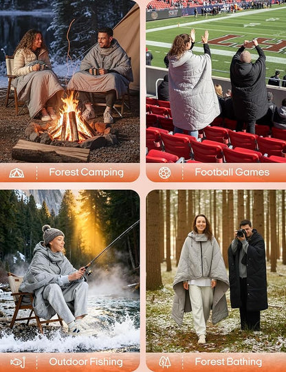 ZonLi Heated Blanket Battery Operated, Wearable Portable Electric Blanket with Rechargeable Battery, 50"x60" Cordless Heated Blanket, Waterproof, Machine Washable(Grey)