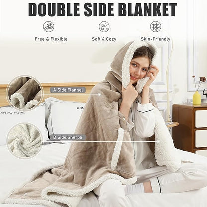 Heated Blanket Wearable Shawl Electric Throw, Heated Wrap with Pockets, Poncho Blanket Hoodie for Adult, 6 Heat Settings & 1-4H Timer Auto Off, Gift, 50 * 64", Camel