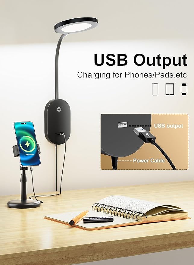 deeloop LED Wall Mounted Reading Light for Bed, Book Light for Wall Bedside Lamp with USB Output, 4 Hour Auto-Off Timer Lights，Eye-Caring Reading Lamp with 5 Dimmable 360° Rotation Headboard Light