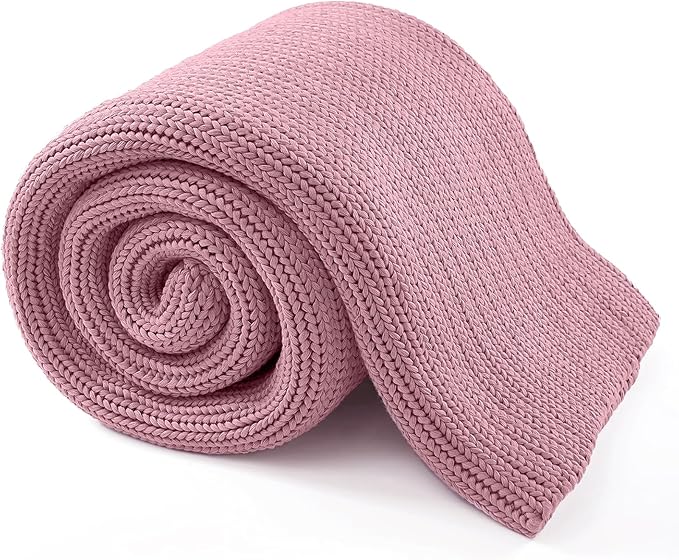 Guohaoi Knitted Weighted Blanket for Adults (Muted Pink 50"x75" 15lbs) No Beads Cooling Throw Blanket for Hot Sleepers, Home Decor Breathable Chunky Knit Heavy Blanket Use on Full Size Bed