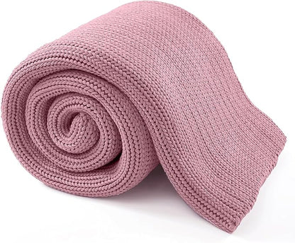 Guohaoi Knitted Weighted Blanket for Adults (Muted Pink 48"x72" 15lbs) No Beads Cooling Throw Blanket for Hot Sleepers, Home Decor Breathable Chunky Knit Heavy Blanket Use on Full Size Bed