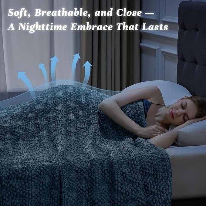Knitted Weighted Blanket for Adult, Chunky Knit Weighted Throw for Sleep 50"*60" 10lbs, Cooling Breathable Heavy Blanket for Hot Sleepers, Machine Washable Blanket for Room Decor(HazeBlue)