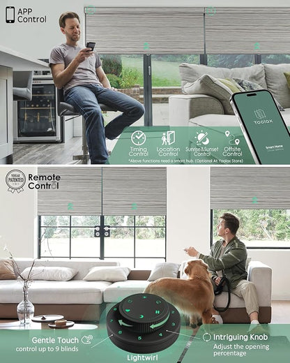 Yoolax Motorized Blinds with Remote, Smart Blinds for Windows Blackout Automatic Shades Compatible with Alexa Remote Control Roller Window Shades with Valance, Custom Size (V-Jungle Grey Feather)