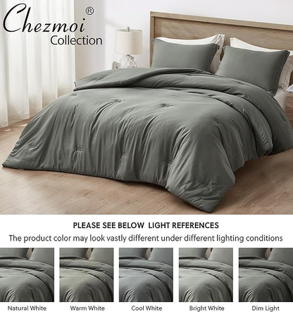 Chezmoi Collection Cliff 3-Piece Lightweight Cooling Comforter Set, King - Rayon Derived from Bamboo & Polyester Blended, Soft Breathable Bedding for Hot Sleepers, Dark Gray