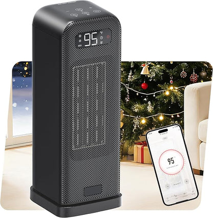 MORENTO Space Heaters for Indoor Use, Electric Portable Heater for Bedroom with Thermostat, WiFi Voice Control, 36dB Quiet 4 Modes 12H Timer, 1500W PTC Ceramic Heater for Office Home 1Pack Black