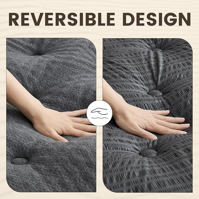 QUIETSEA Reversible Twin Mattress Topper Egg Crate Memory Foam Mattress Topper, Bamboo Viscose Mattress Pad Twin, Noiseless Waterproof Mattress Cover with Deep Pocket up to 21" (39" x 75", Grey)