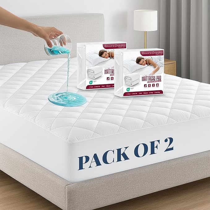 LUX Décor King Mattress Pad - 2 Pack - Quilted Elastic Fitted Mattress Cover Protector Upto 16 Inches Deep Pocket - Soft Breathable Noiseless Mattress Topper (78 X 80)