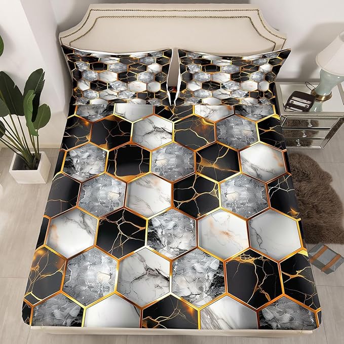 Pixelated Game Kids Queen Size Fitted Sheet,Pixel Blocks Video Games Room Decor,Gamepad Geometric Patchwork Boys Girls Bed Sheets,Purple Bedding Set,2 Pillowcases(No Flat)