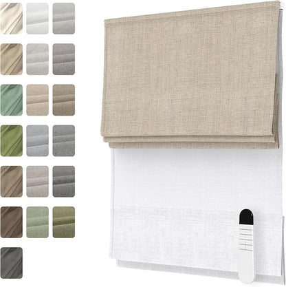 Motorized Day Night Roman Shades with Remote, Cordless Smart Blackout or Light Filtering Double Roman Blinds, Automatic Window Blinds for Home, Office, 56" W x 36" H