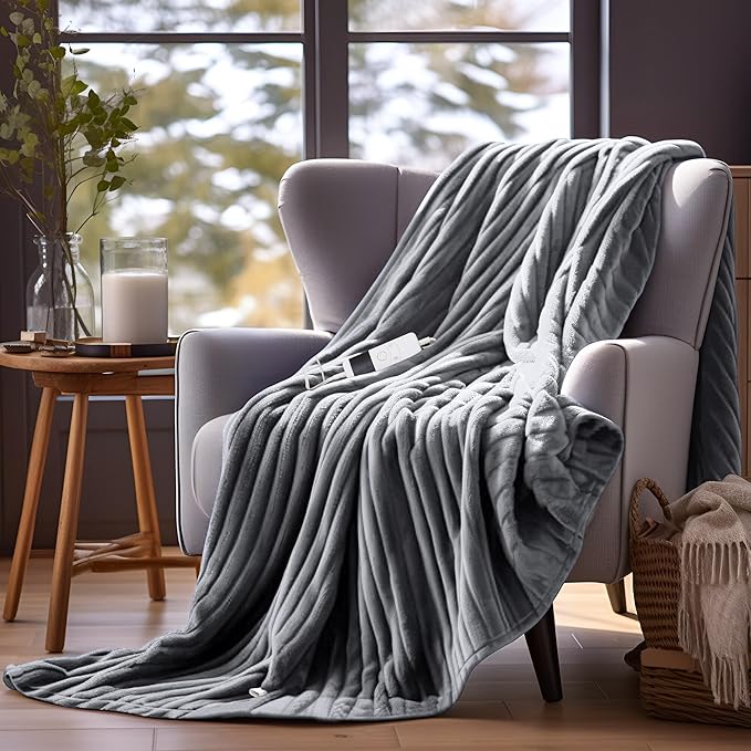 Electric Blanket Twin Size, 62"x84" Heated Blanket, Over-Heat Protection, 10 Heating Levels 5 Time Settings, Auto-Off, Flannel & Sherpa Blanket Fast Heating, ETL Certification, Machine Washable