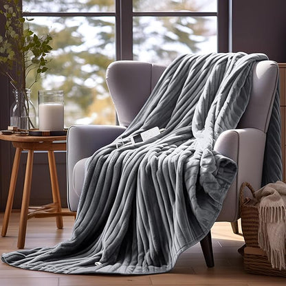 Electric Blanket Twin Size, 62"x84" Heated Blanket, Over-Heat Protection, 10 Heating Levels 5 Time Settings, Auto-Off, Flannel & Sherpa Blanket Fast Heating, ETL Certification, Machine Washable
