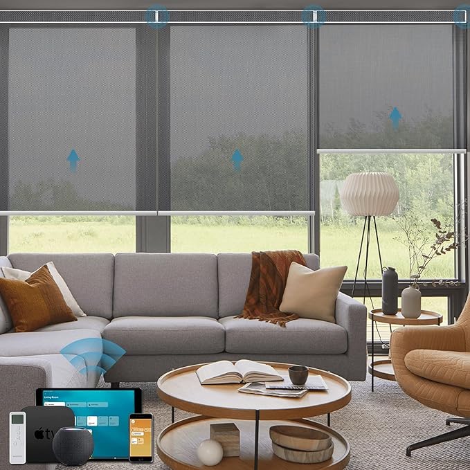 Motorized Blinds Compatible with Alexa,Google Asssitant,Homekit Over Thead,5% Openness Smart Blind with Remote Control,APP/Voice Control,Automatic Rechargeable Battery,Aventus Charcoal Grey