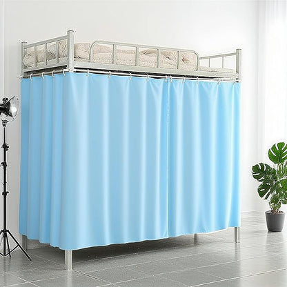 2PCS Blackout Bed Curtains with Accessories Solid Color Single Loft Canopy Kids Student Blue