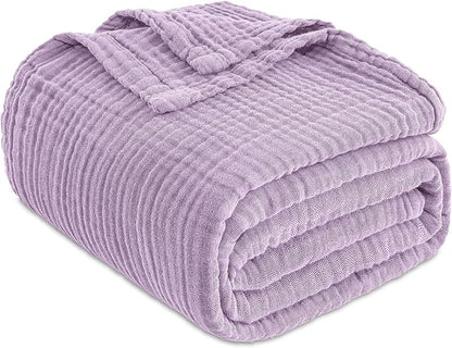 EMME Cotton Twin Blanket for Couch Soft Airy Muslin Bed Blankets Lightweight Breathable All Season Gauze, Lavender 60"x80"