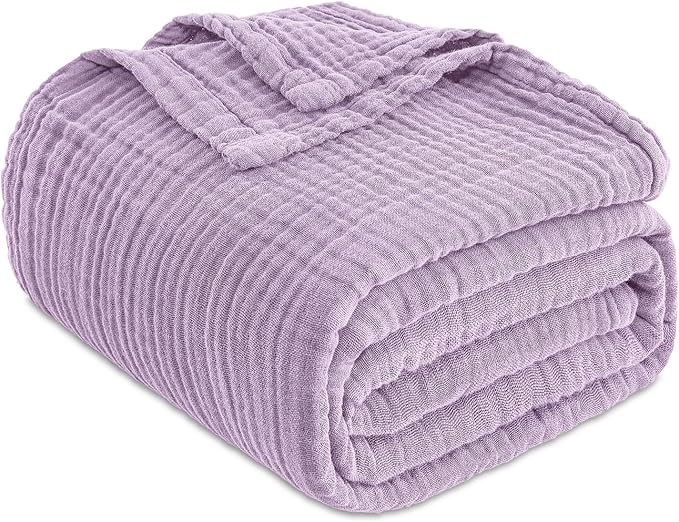 EMME Cotton Blanket Twin XL for Bed Soft Muslin Blankets 66"x90" Lightweight Breathable Layering Bedspread Coverlet All Season Gauze, Lavender