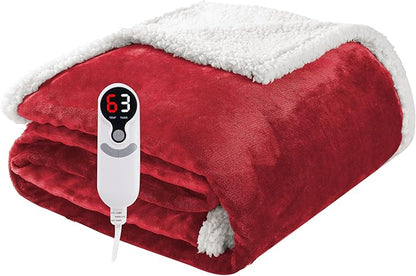 Electric Heated Blanket Throw Size 50"x60", Soft Flannel with Overheat Protection, 9 Adjustable Heat Settings & 10-Hour Auto-Off Timer, Fast Heating for Winter Comfort, Red