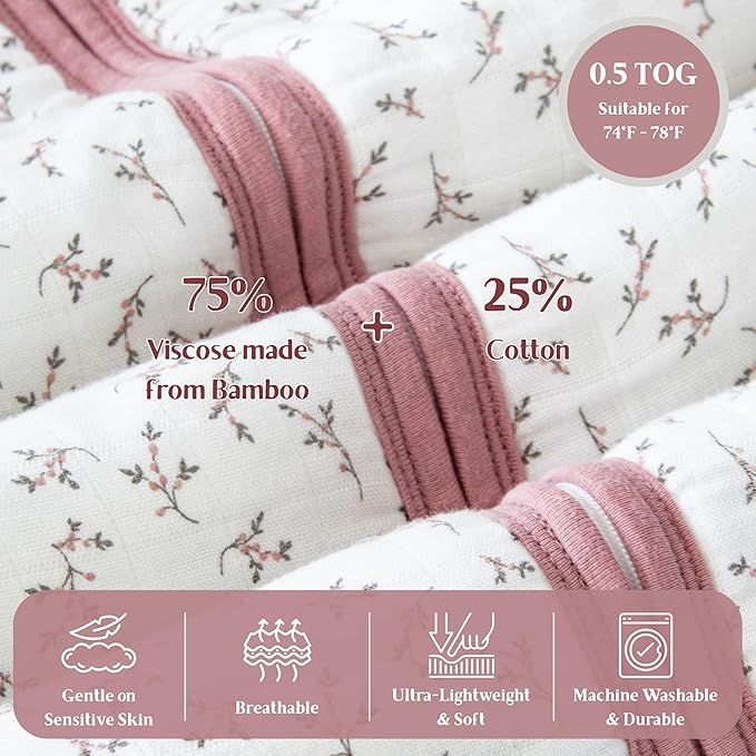 Unisex Baby Sleep Sack 0.5 TOG, Lightweight Summer Wearable Blanket, Soft Rayon Made from Bamboo Toddler Sleep Bag