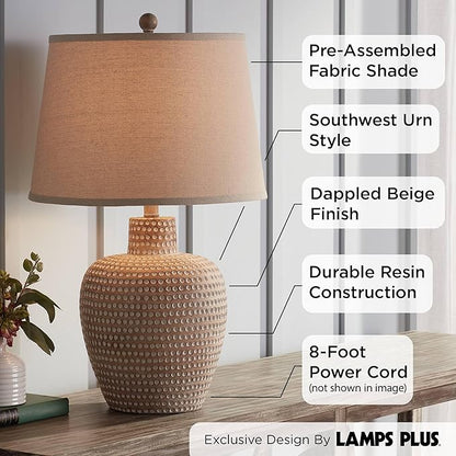 Regency Hill Glenn Rustic Southwestern Style Pot Table Lamps 27" Tall Set of 2 Dappled Sandy Beige Oatmeal Fabric Drum Shades for Living Room Bedroom House Bedside Nightstand Home Office
