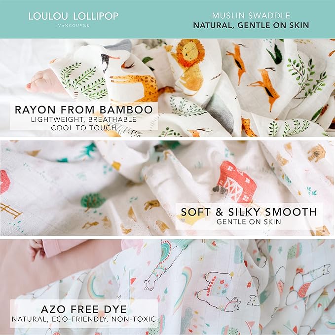 Loulou Lollipop Soft Baby Swaddle Blanket Muslin Wrap Receiving Blanket for Newborn to Toddler Girl and Boy, Large 47” by 47” - Safari Jungle…