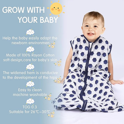 3 Pack Baby Sleep Sack 100% Rayon Cotton Baby Sleeping Bag 2-Way Zipper Toddler Wearable Blankets TOG 0.3. (Soccer&Triangles&Blue, 18-24 Months)