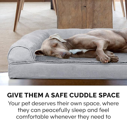 Furhaven Cooling Gel Dog Bed for Large/Medium Dogs w/ Removable Bolsters & Washable Cover, For Dogs Up to 55 lbs - Plush & Suede Sofa - Gray, Large