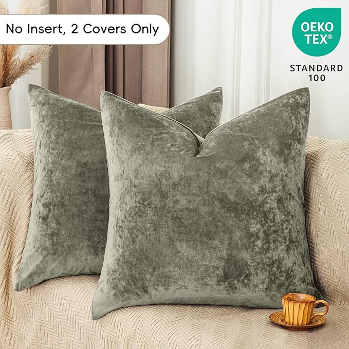 PHF Truly Velvet Euro Sham, 26"x 26",No Insert, 2 Pack Color Gradient Euro Throw Pillow Covers, Ultra Soft Cozy Pillow Covers for Home Decorative, No Shedding, No Pilling, Vetiver