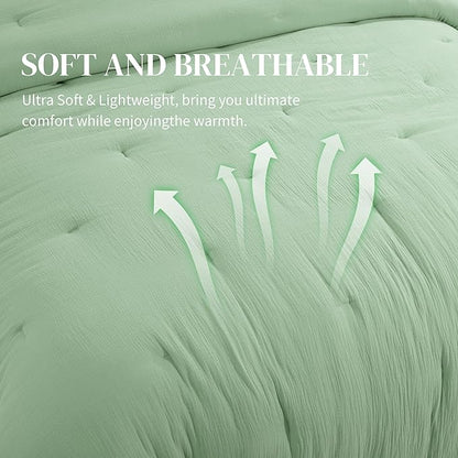 HOMBYS 100% Cotton Muslin Comforter Oversized King 120x120, Lightweight and Breathable Down Alternative Comforter,Soft Gauze Summer Sage Green Reversible Fluffy Duvet Insert