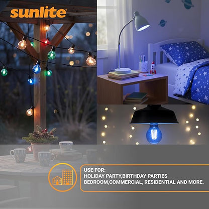 Sunlite 81080 LED Colored Filament A19 Light Bulb, 4.5 Watts, Medium E26 Base, 120 Volts, Transparent Blue, Dimmable, 320 Degree Beam Angle, UL Listed, 2 Count