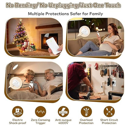 NineLeaf Wireless Remote Control Outlet Plug Kit, 3 Square Plug-in Light Outlets with 1 Switch,15A/1500W, No Wiring, 500ft RF, Light Switch for Lamps Household Appliances