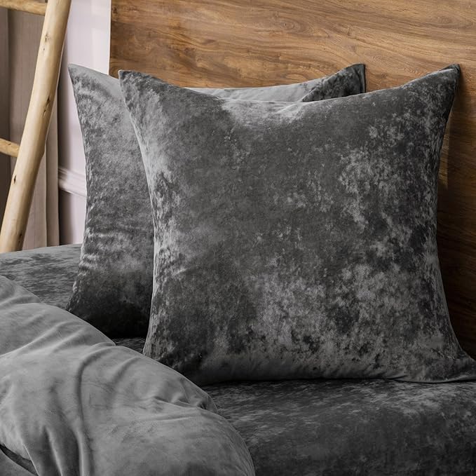 PHF Truly Velvet Throw Pillow Covers, 24"x24", No Insert, 2 Pack Color Gradient Cushion Covers, Ultra Soft Cozy Square Covers Shell for Luxurious Home Decor, No Shedding,No Pilling, Charcoal/Dark Grey
